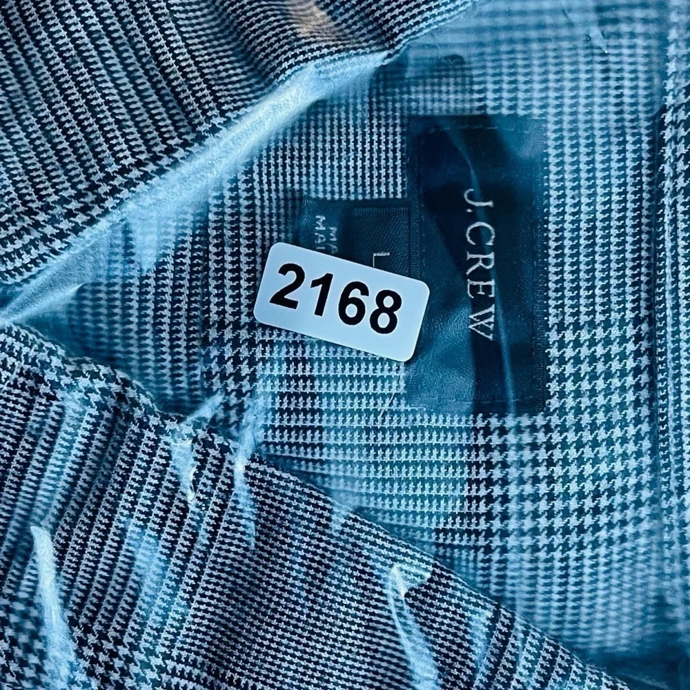 J. Crew Slim Fit Plaid Long Sleeve Button Down Shirt Large Black/White Pocket